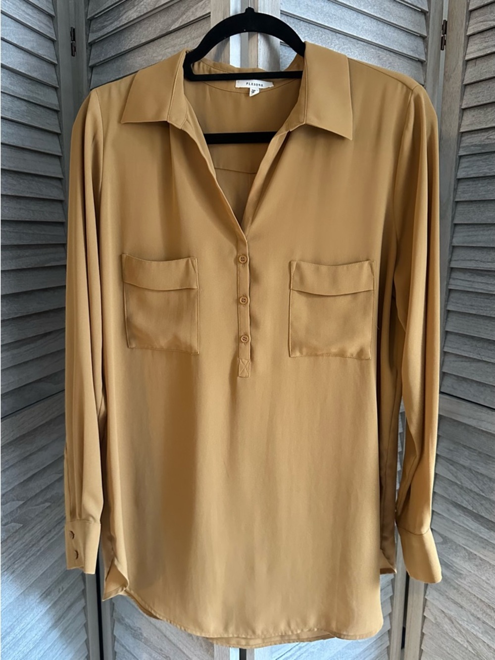 Pleione Mustard Long-Sleeve Button Placket Tunic